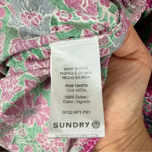 Anthropologie Sundry Ditzy Floral Cotton Dress Tiered Balloon Sleeve Size 1 (S) - Picture 5 of 10